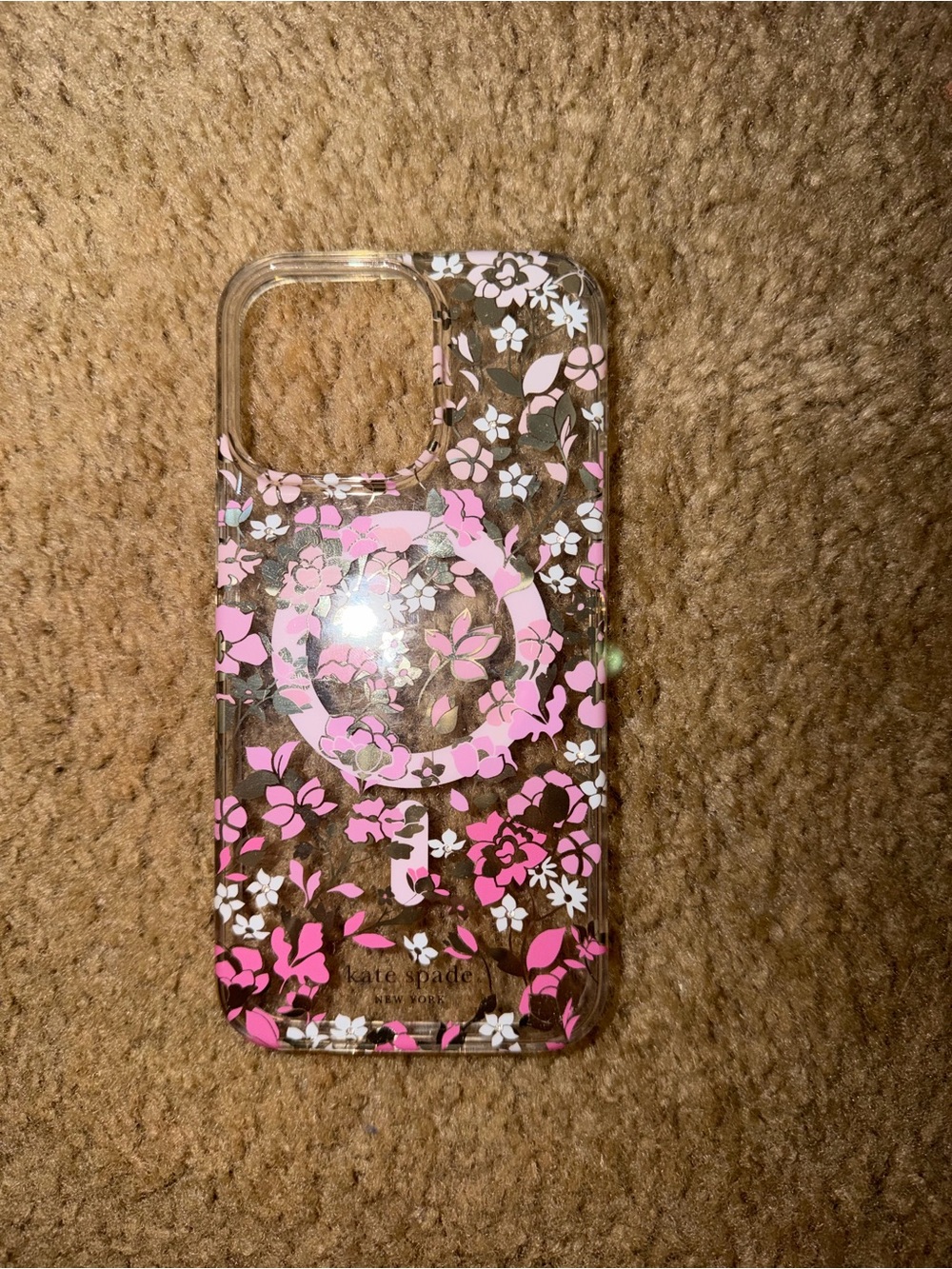 kate spade 15 pro max Clear Magsafe Floral Phone Case with Pink and White Blooms